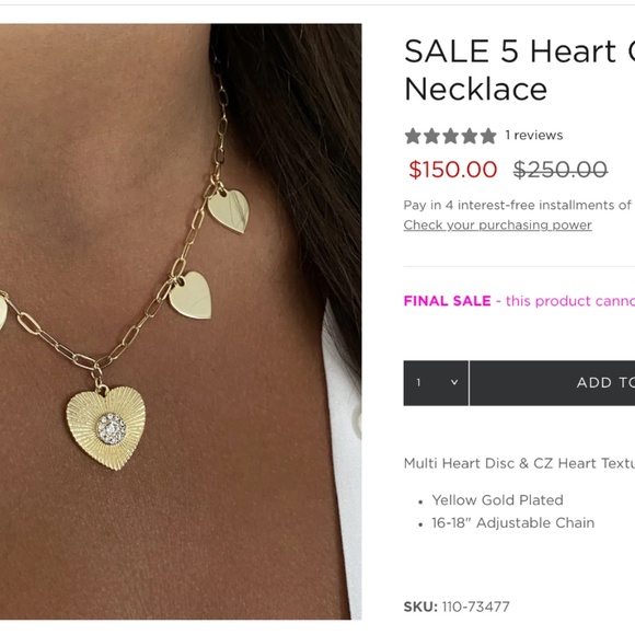 New $250 Jennifer Miller 14k gold plated heart charm necklace - Picture 4 of 6